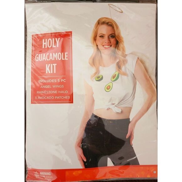 Holy Guacamole Costume Kit Novelty Avacado Patch Rhinestone Halo Angel Wings OS - Picture 2 of 5